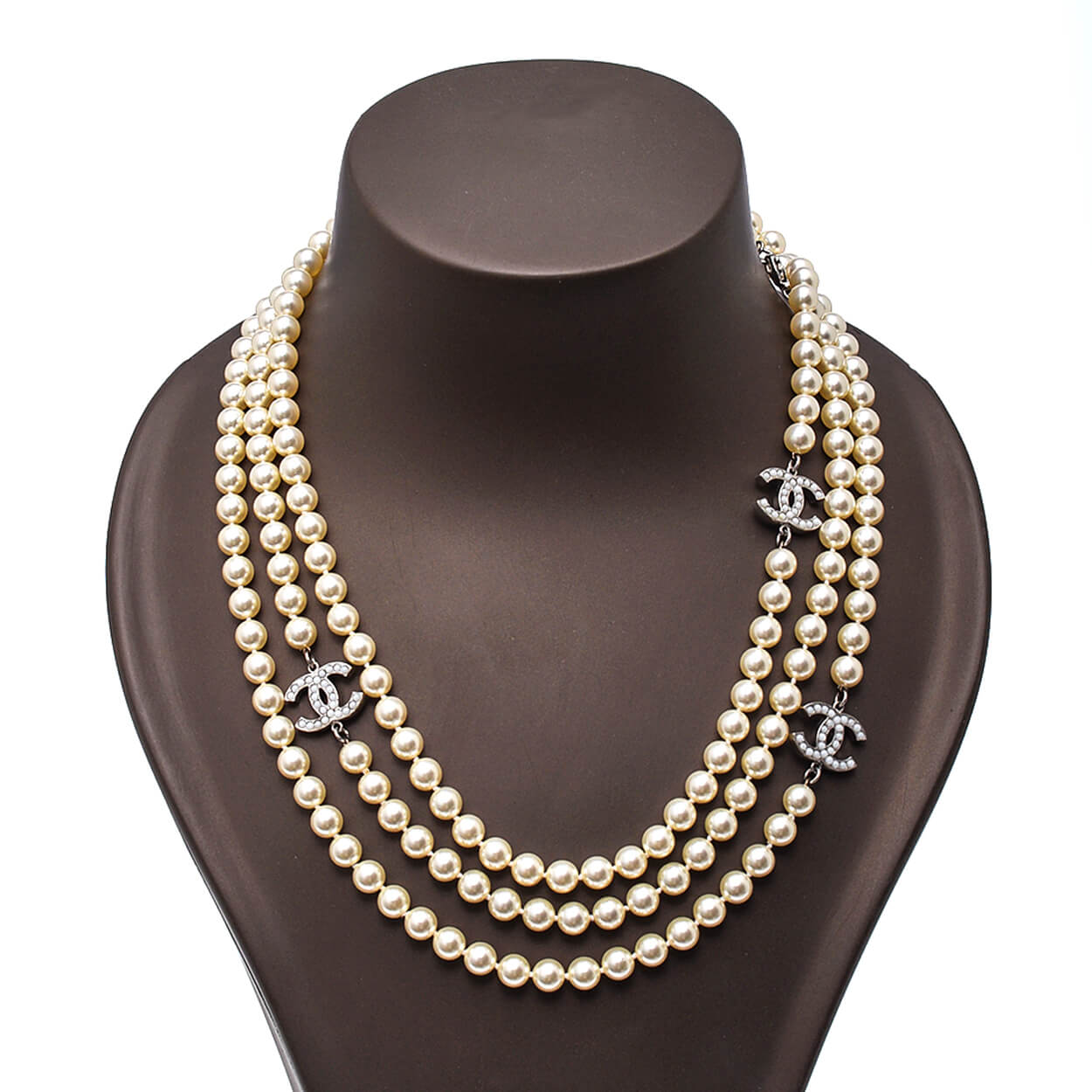 Chanel - 3 CC Pearl Long Necklace with Rhinestones 10/V 